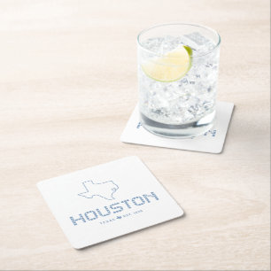 Houston & Texas Tile, Blue Tile, Houston Texas Square Paper Coaster