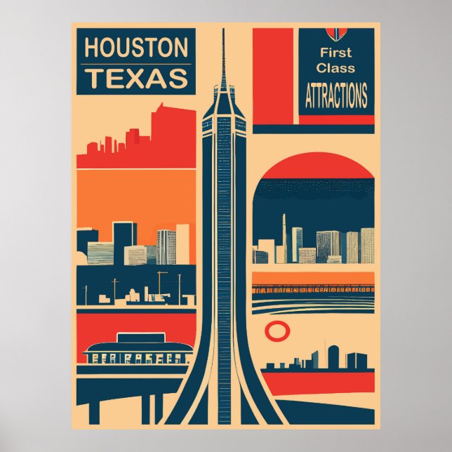 Houston, Texas, Tourist Attractions, Travel Poster (Front)