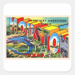 Houston Texas TX Vintage Large Letter Postcard Square Sticker