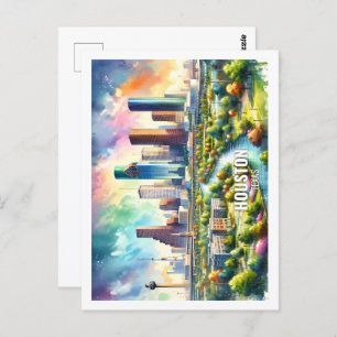 Houston Texas USA Famous Place watercolor Postcard