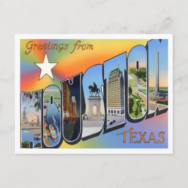 Houston, Texas Vintage Big Letters Postcard (Front)