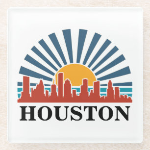 Houston Texas Vintage Sunset Retro Travel Glass Coaster
