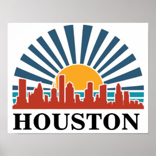 Houston Texas Vintage Sunset Retro Travel Poster