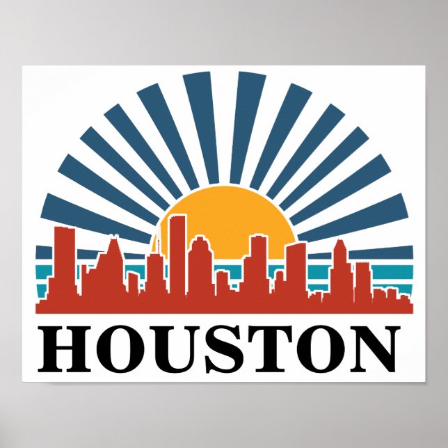 Houston Texas Vintage Sunset Retro Travel Poster (Front)