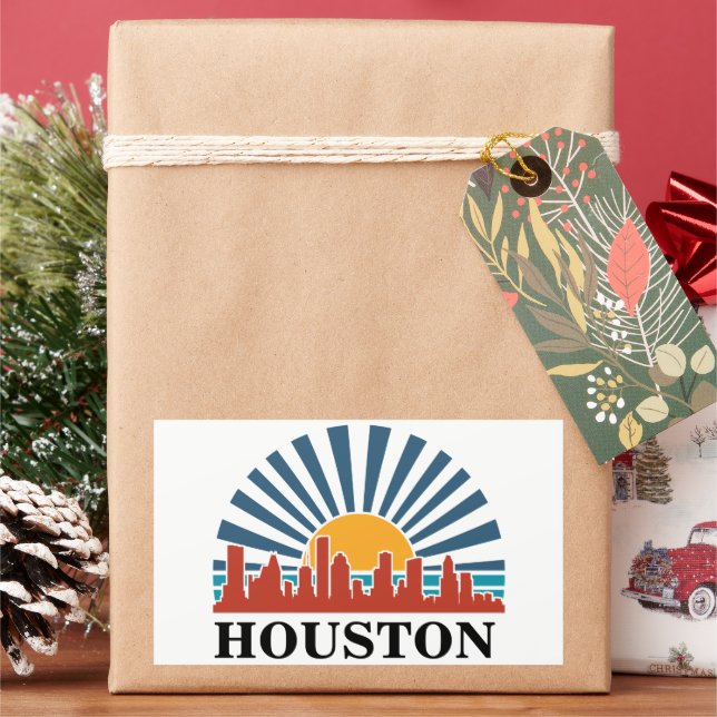 Houston Texas Vintage Sunset Retro Travel Rectangular Sticker (Holiday)