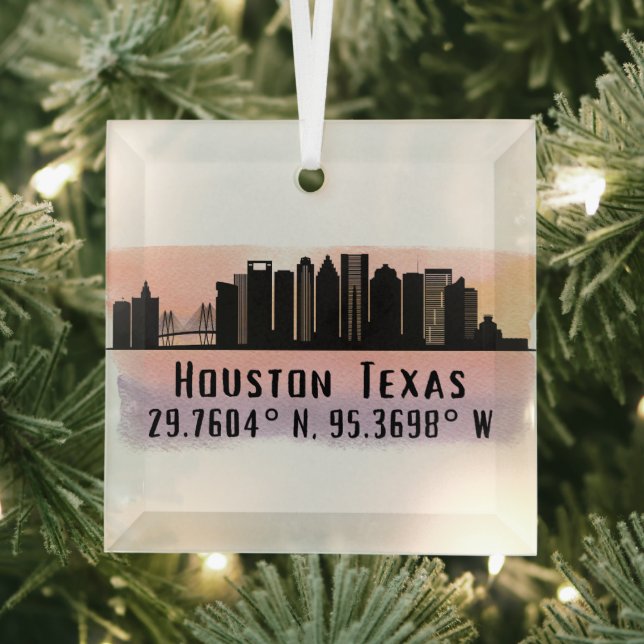 Houston TX City Skyline Glass Ornament (Insitu)