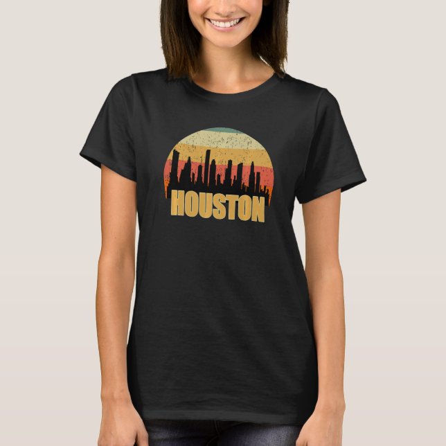 Houston Tx Skyline Silhouette Sunset I Love Housto T-Shirt (Front)