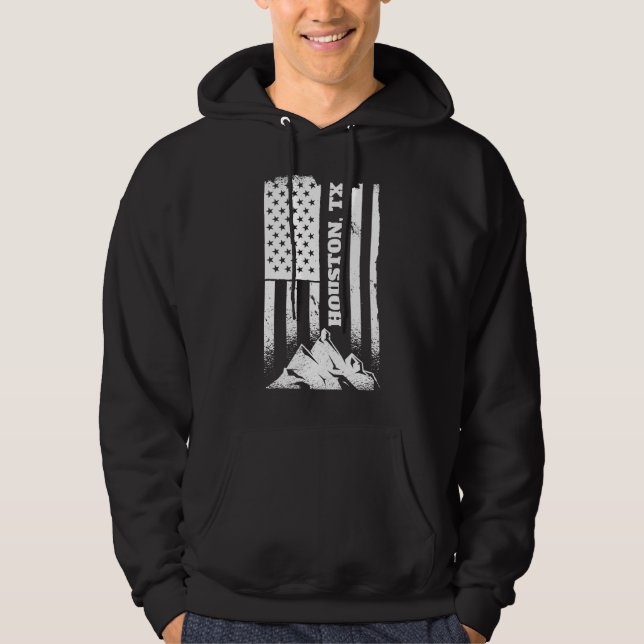 Houston Tx Texas American Patriotic Distressed Jul Hoodie (Front)