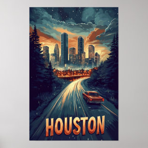 Houston USA Vintage Illustration Travel Poster