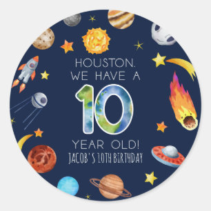 Houston We Have A 10 Year Old 10th Birthday Party Classic Round Sticker