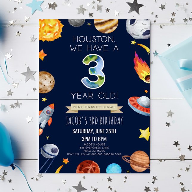 Houston We Have A 3 Year Old 3rd Birthday Party Invitation (Creator Uploaded)