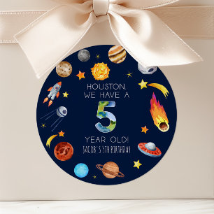 Houston We Have A 5 Year Old 5th Birthday Party Classic Round Sticker