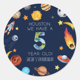 Houston We Have A 5 Year Old 5th Birthday Party Classic Round Sticker