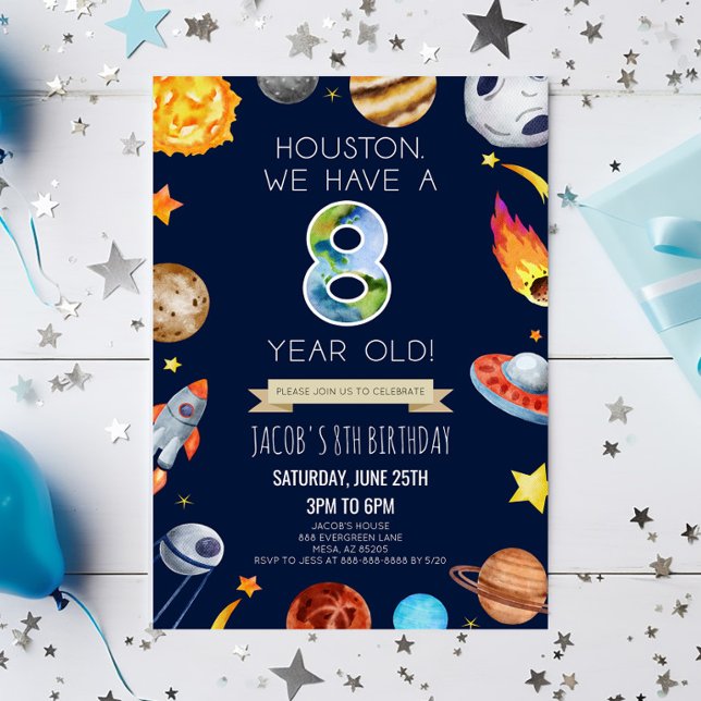 Houston We Have A 8 Year Old 8th Birthday Party Invitation (Creator Uploaded)
