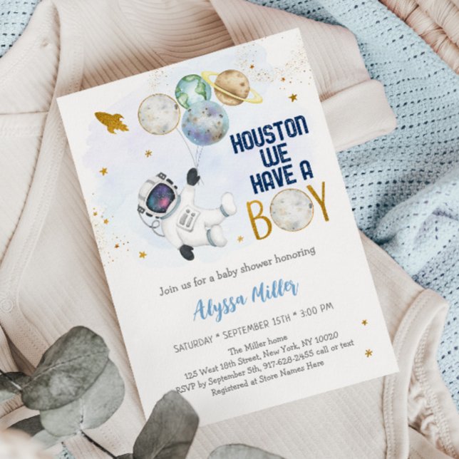 Houston We Have A Boy Astronaut Space Baby Shower Invitation (Creator Uploaded)
