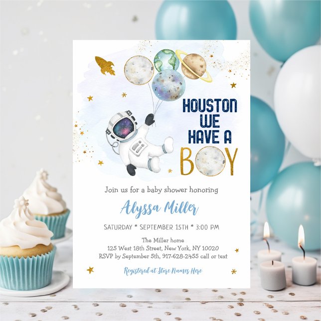 Houston We Have A Boy Astronaut Space Baby Shower Invitation (Creator Uploaded)