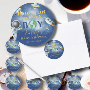 Houston We Have A Boy baby shower Space Astronaut Classic Round Sticker