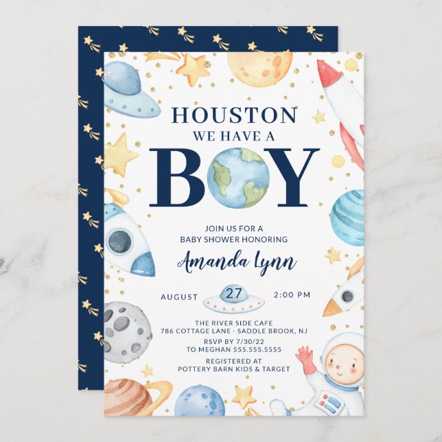 Houston We Have A Boy Outer Space Baby Shower Invi Invitation (Front/Back)