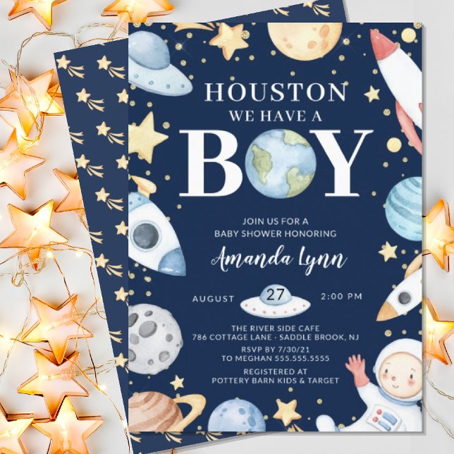 Houston We Have A Boy Outer Space Baby Shower Invi Invitation (Creator Uploaded)