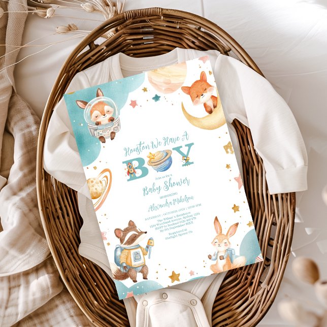Houston We Have A Boy Outer Space Baby Shower Invitation (Creator Uploaded)