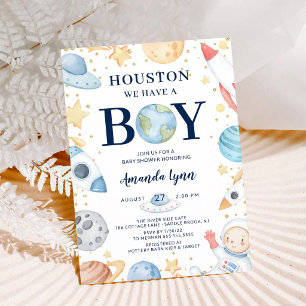 Houston We Have A Boy Outer Space Baby Shower Invitation