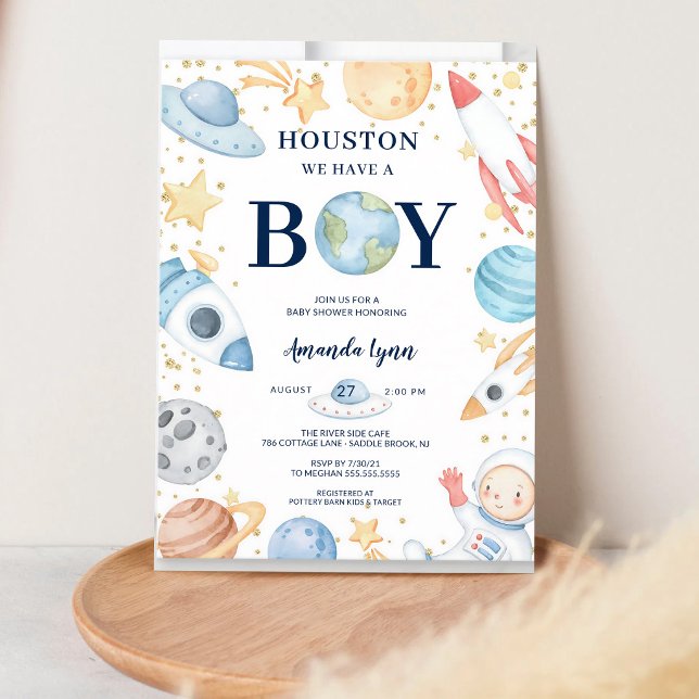 Houston We Have A Boy Outer Space Baby Shower Invitation (Creator Uploaded)