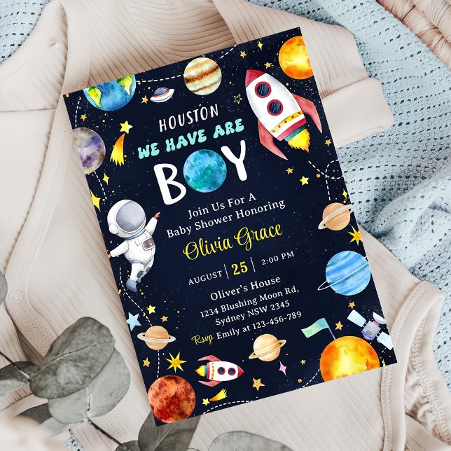 Houston We Have A Boy Outer Space Baby Shower Invitation (Creator Uploaded)