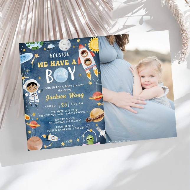 Houston We Have A Boy Outer Space Baby Shower  Invitation (Creator Uploaded)