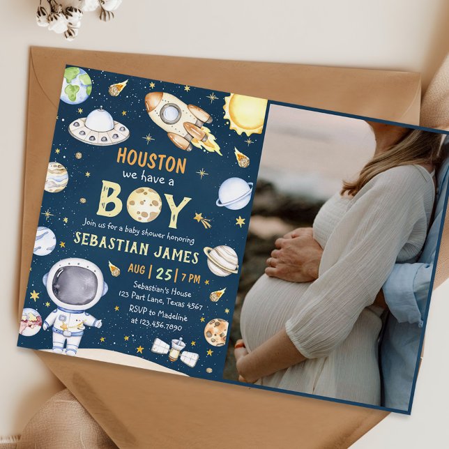 Houston We Have A Boy Outer Space Baby Shower Invitation (Creator Uploaded)