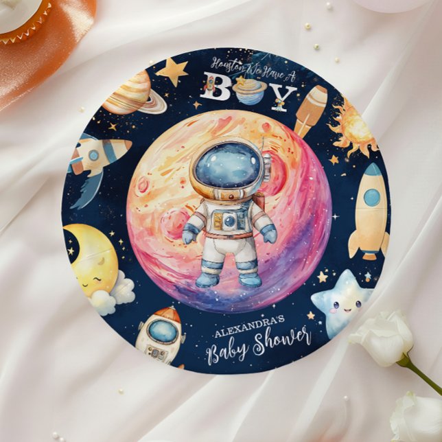 Houston We Have A Boy Outer Space Baby Shower Paper Plate (Creator Uploaded)