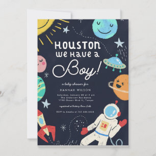 Houston We Have A Boy Space Baby Shower Invitation