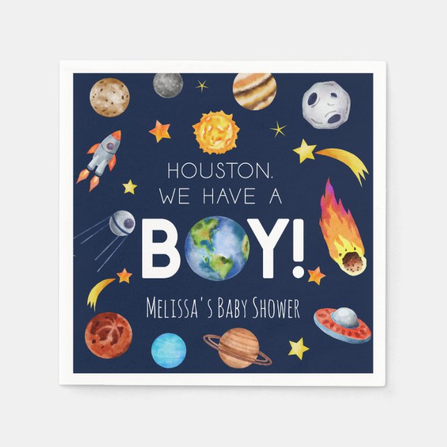 Houston We Have A Boy Space Galaxy Baby Shower Napkin (Front)