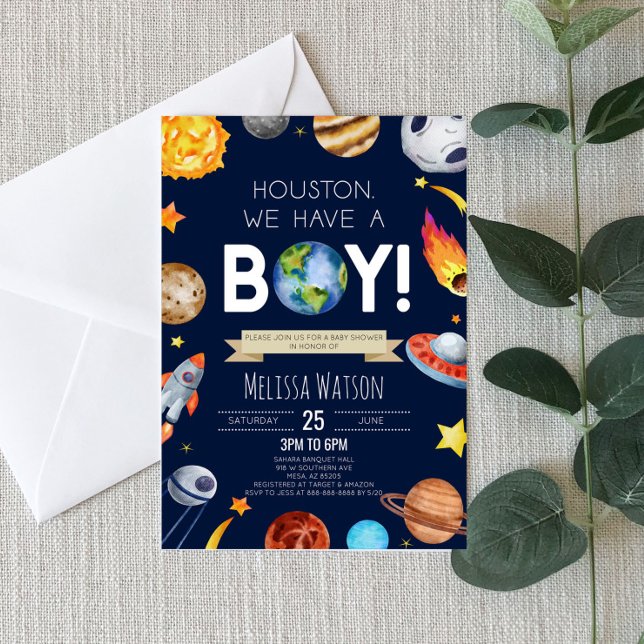 Houston We Have A Boy Space Planets Baby Shower Invitation (Creator Uploaded)
