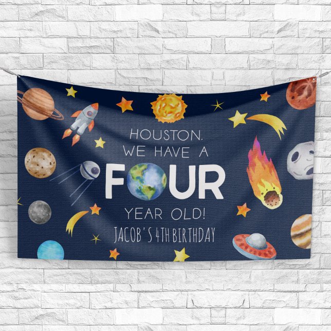 Houston We Have A Four Year Old 4th Birthday Party Banner (Creator Uploaded)