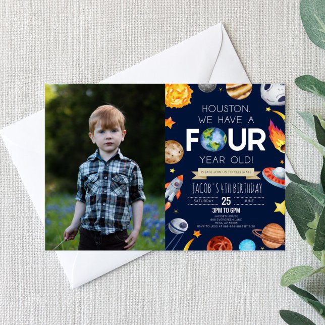 Houston We Have A Four Year Old 4th Birthday Party Invitation (Creator Uploaded)