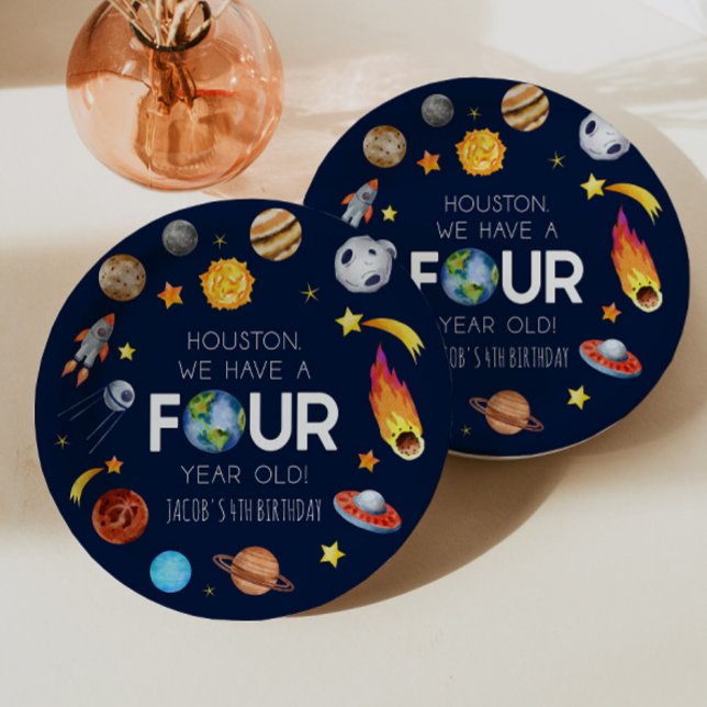 Houston We Have A Four Year Old 4th Birthday Party Paper Plate (Creator Uploaded)