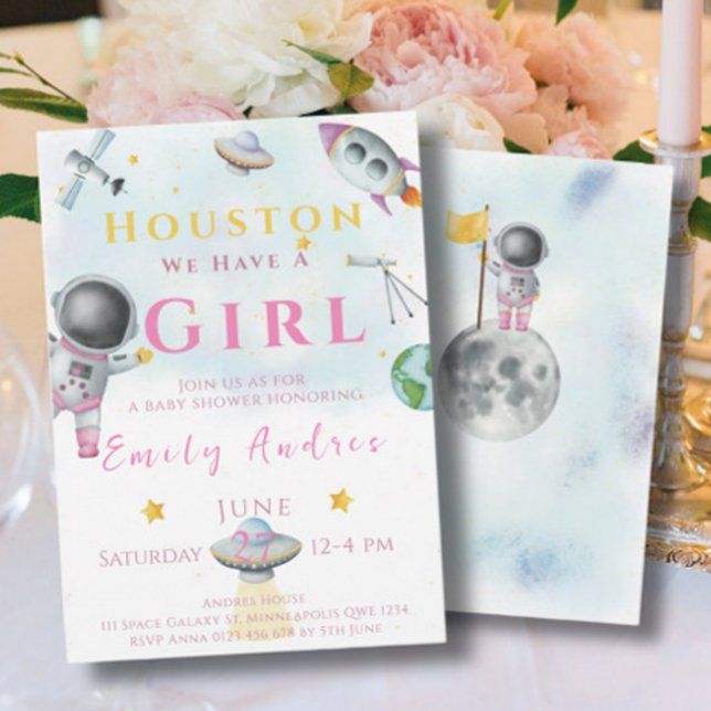 Houston We Have A Girl baby shower Space Astronaut Invitation (Creator Uploaded)