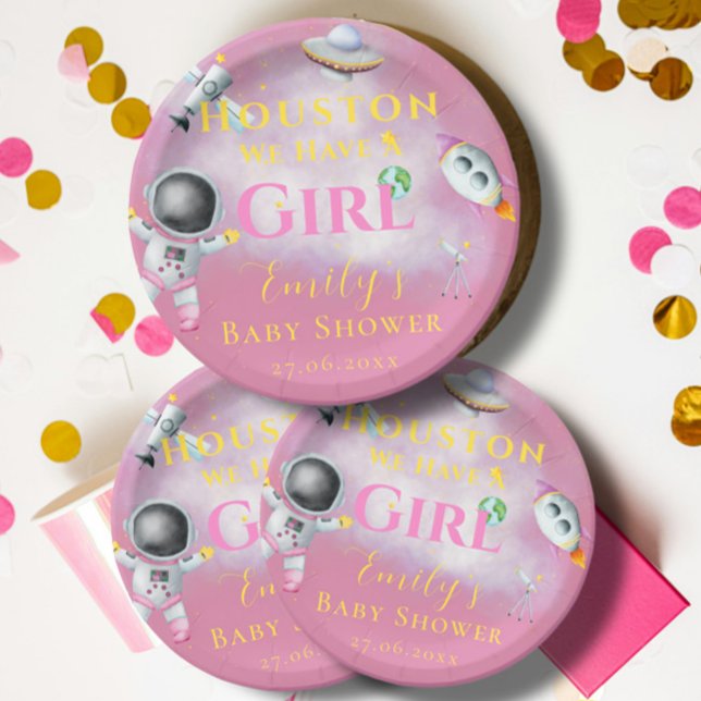 Houston We Have A Girl baby shower Space Astronaut Paper Plate (Creator Uploaded)