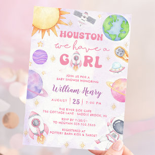 Houston We Have A Girl Outer Space Baby Shower Invitation