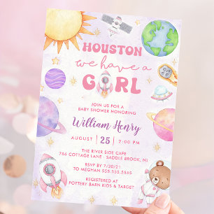 Houston We Have A Girl Outer Space Baby Shower Invitation