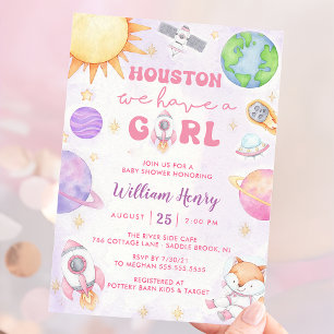 Houston We Have A Girl Outer Space Baby Shower Invitation