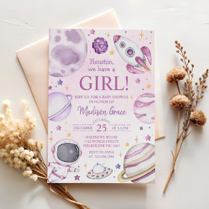 Houston We Have A Girl Outer Space Baby Shower Invitation