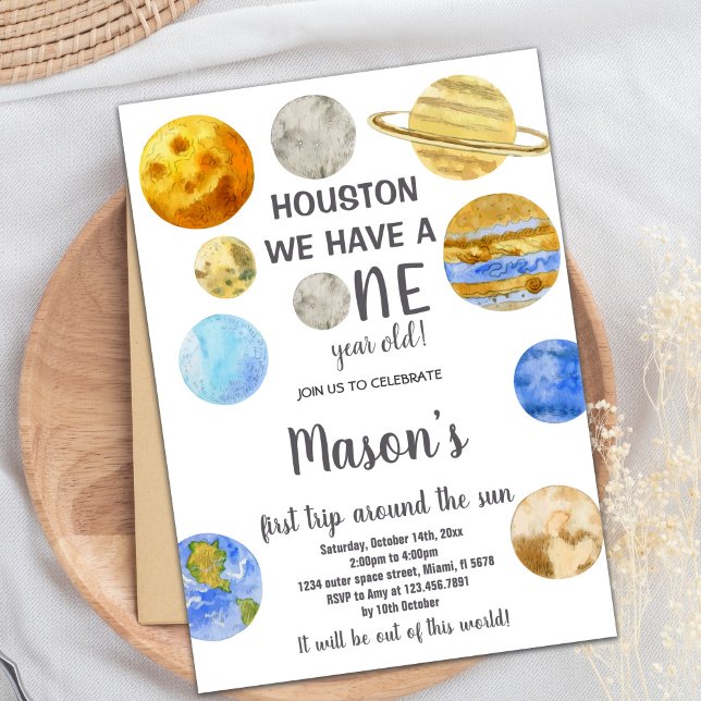 Houston we have a one Invitation, Outer Space Invi Invitation (Houston Galaxy Birthday Invitations)