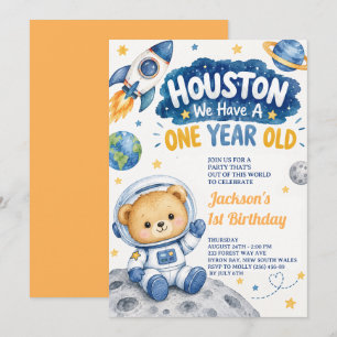 Houston We Have A One Year Old 1st Birthday Invitation