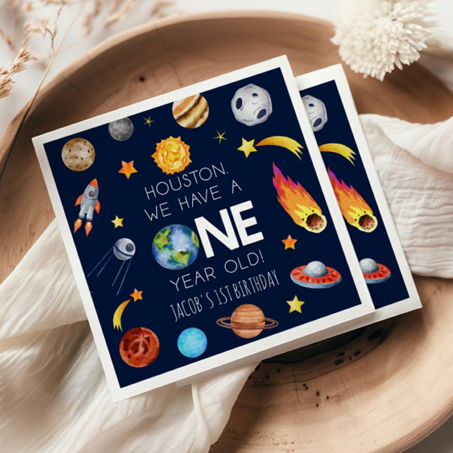 Houston We Have A One Year Old 1st Birthday Party Napkin (Creator Uploaded)