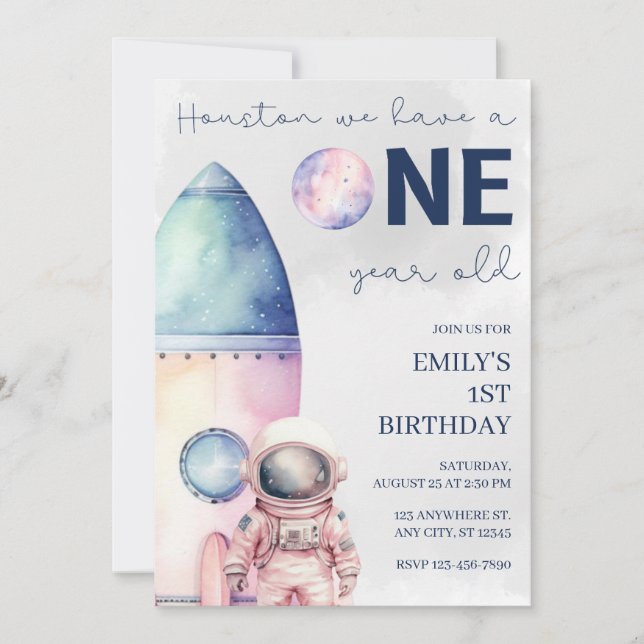 Houston, we have a one year old Birthday Invite (Front)