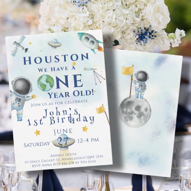 Houston We Have A One year old Space Astronaut  Invitation (Creator Uploaded)