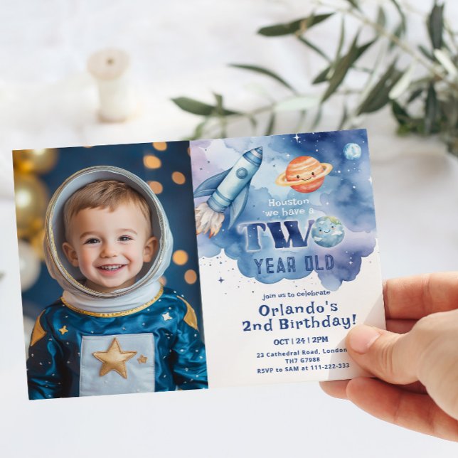 Houston we have a Two year old Boy photo birthday Invitation (Creator Uploaded)