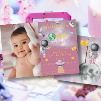 Houston We Have One year old Space girl Astronaut Invitation