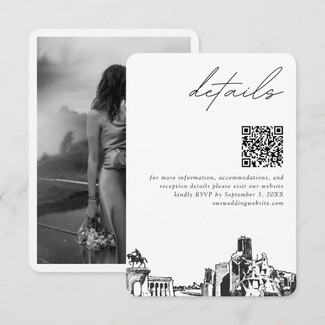 Houston Wedding Modern Details QR Code Enclosure Card (Front/Back)